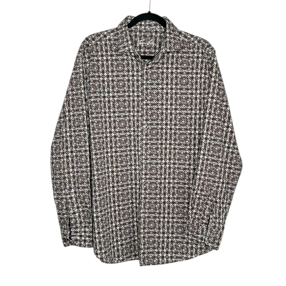Tasso Elba Brown Patterned Button Down Casual Shirt size Large